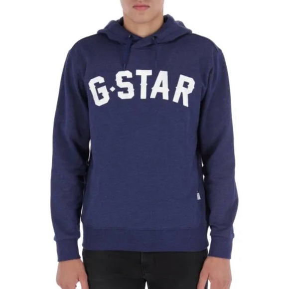 G-Star Men's Navy Hoodie with White Logo - Picture 1 of 4